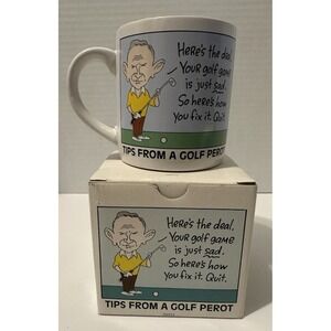 Vtg Recycled Paper Greetings Stoneware Coffee Mug Golf Perot Humor READ
